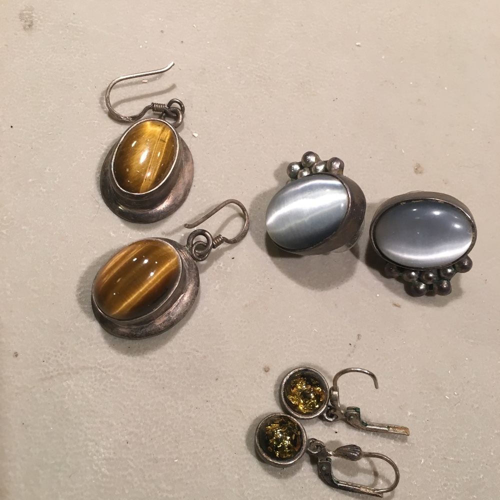 3 pairs semiprecious stone earrings